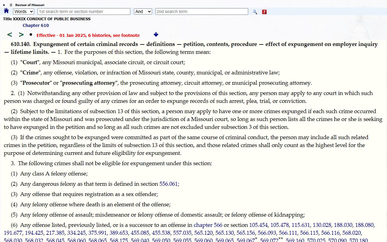 Worth County criminal court records Missouri expungement statute