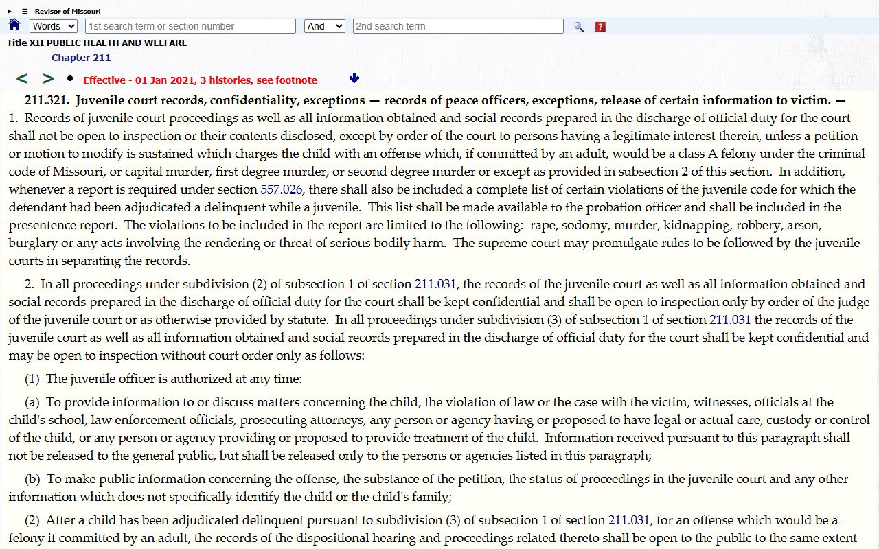 Worth County criminal court records Missouri juvenile records statute