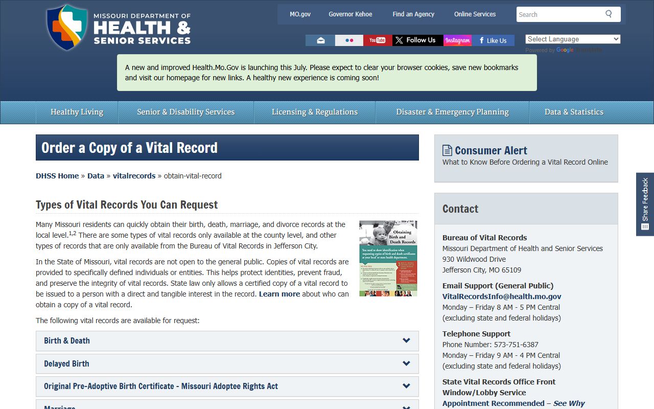 Worth County Missouri records state vital record instructions