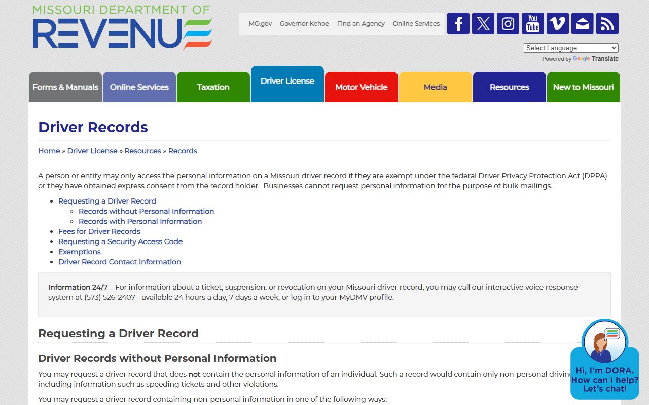Worth County traffic court records Missouri driver record instructions