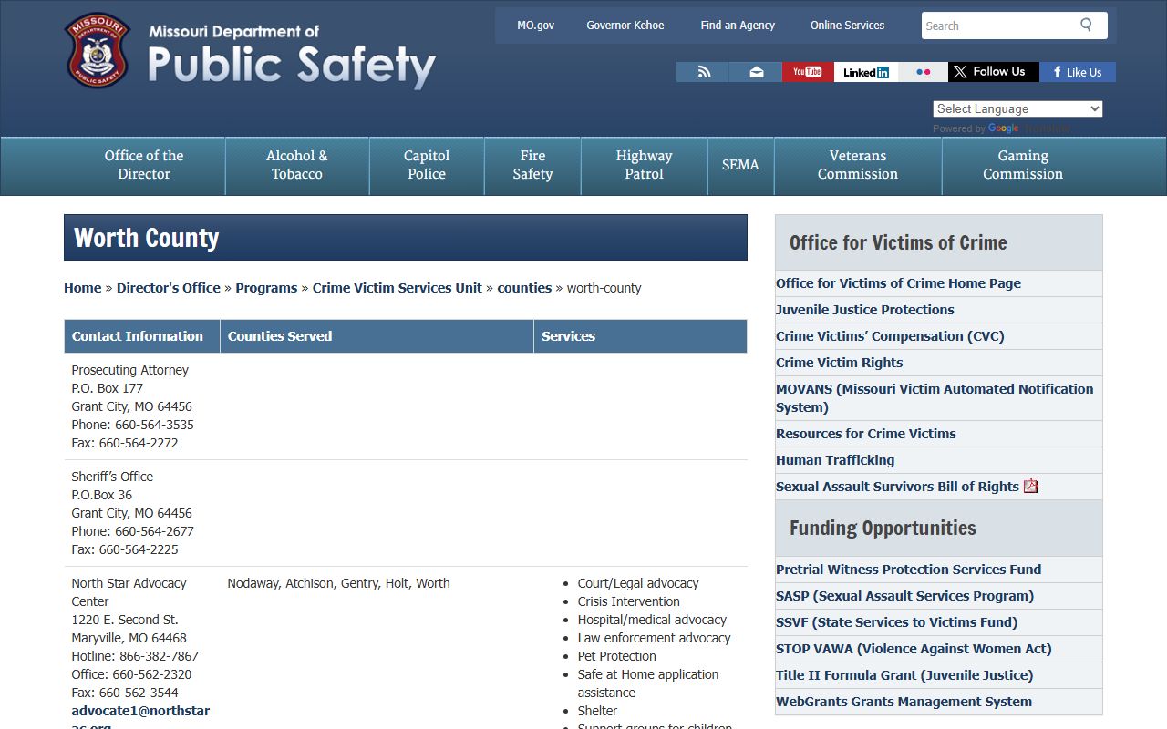 Worth County inmate records DPS victim services contact source