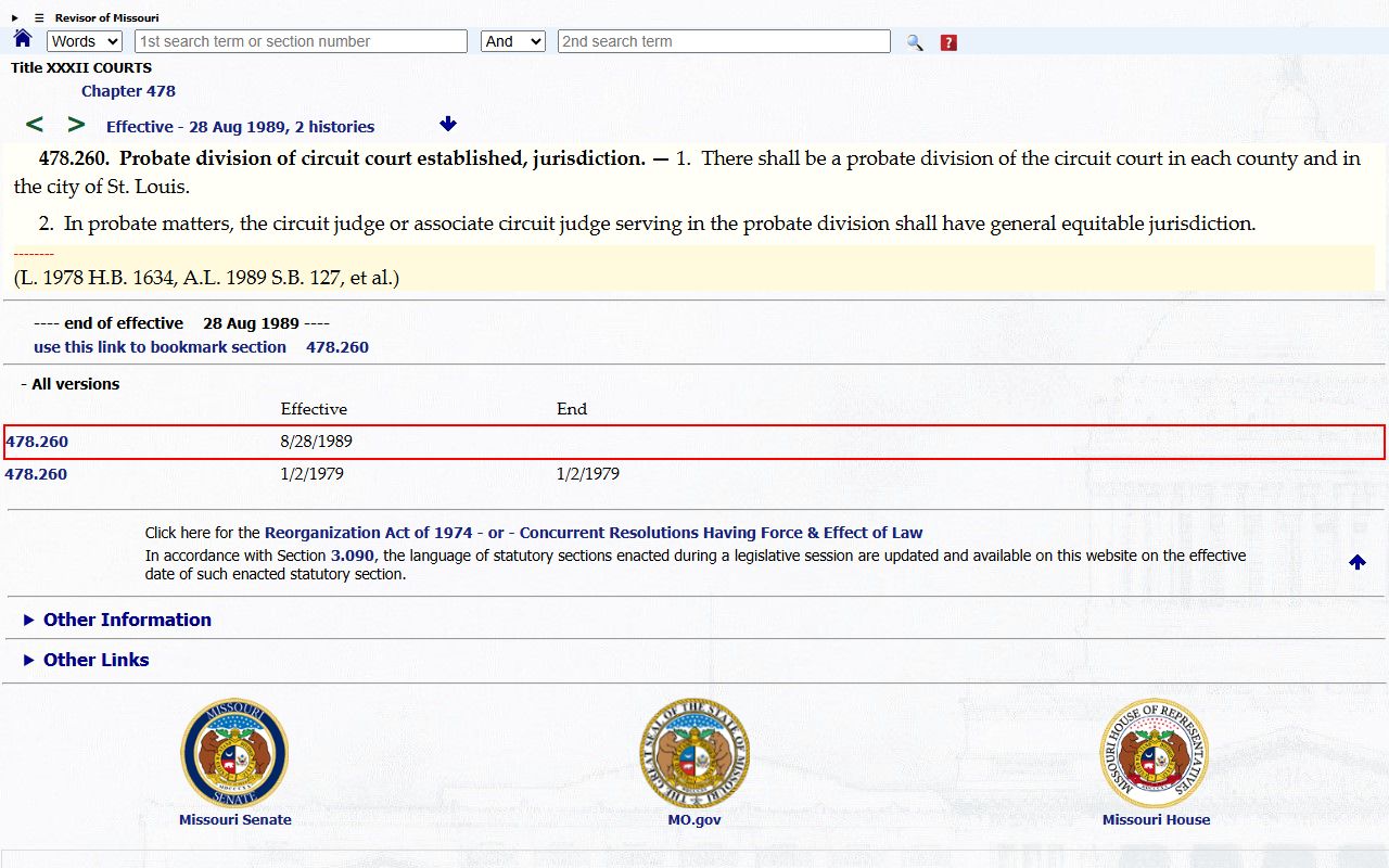 Worth County probate records Missouri probate division statute